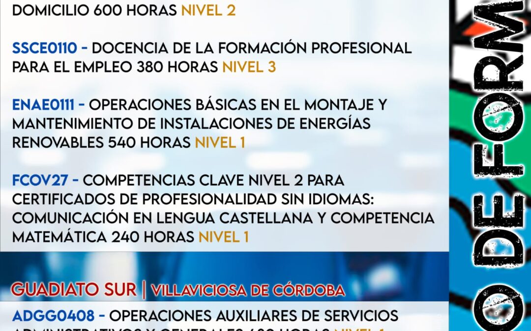 ABIERTO EL PLAZO DE INSCRIPCIÓN DE NUEVAS ACCIONES FORMATIVAS